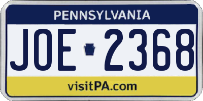 PA license plate JOE2368