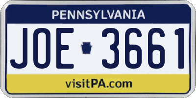 PA license plate JOE3661