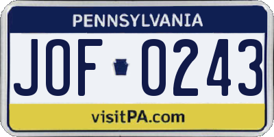 PA license plate JOF0243