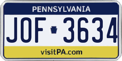 PA license plate JOF3634