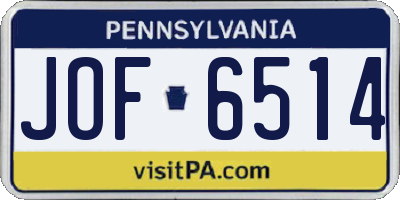 PA license plate JOF6514