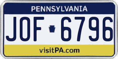 PA license plate JOF6796