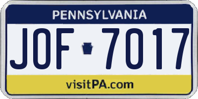 PA license plate JOF7017