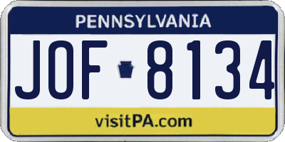 PA license plate JOF8134