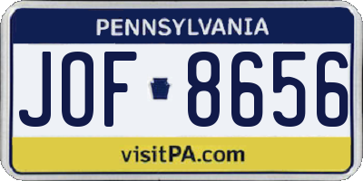 PA license plate JOF8656