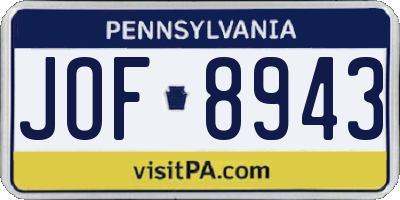 PA license plate JOF8943