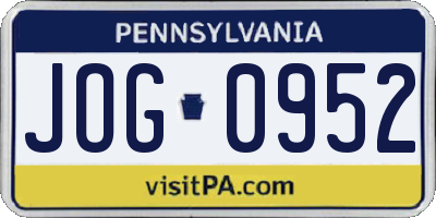 PA license plate JOG0952