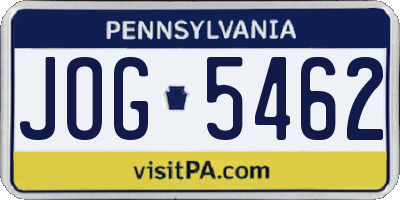PA license plate JOG5462
