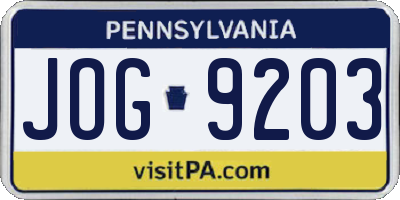 PA license plate JOG9203