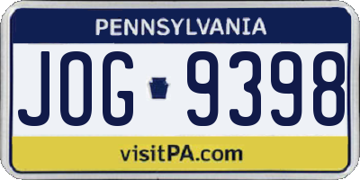 PA license plate JOG9398