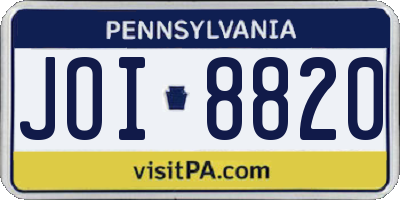 PA license plate JOI8820