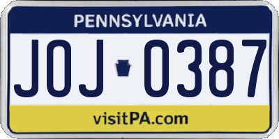 PA license plate JOJ0387
