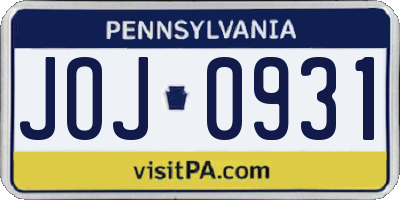 PA license plate JOJ0931