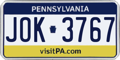 PA license plate JOK3767