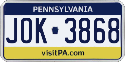 PA license plate JOK3868