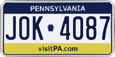 PA license plate JOK4087