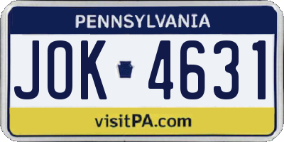 PA license plate JOK4631