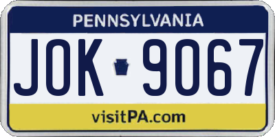 PA license plate JOK9067