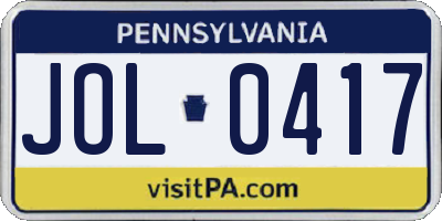 PA license plate JOL0417