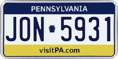 PA license plate JON5931