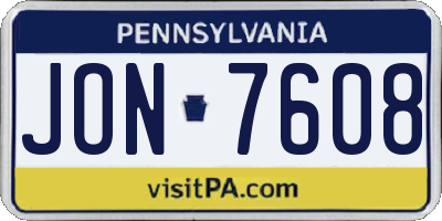 PA license plate JON7608