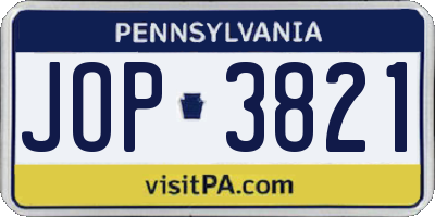 PA license plate JOP3821