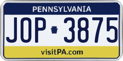 PA license plate JOP3875
