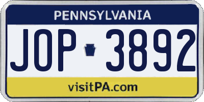 PA license plate JOP3892