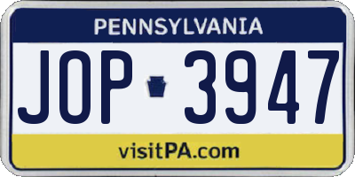 PA license plate JOP3947