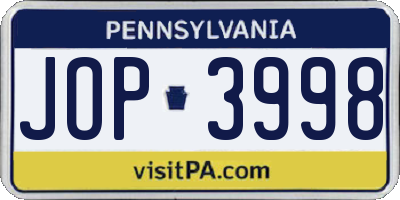 PA license plate JOP3998