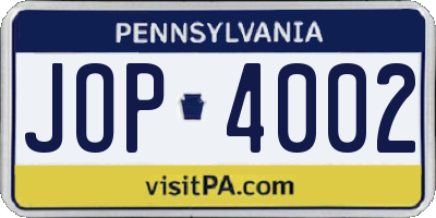 PA license plate JOP4002