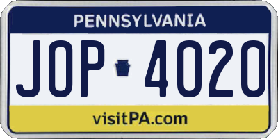 PA license plate JOP4020