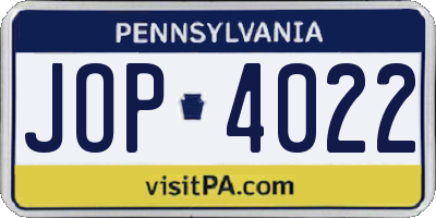 PA license plate JOP4022