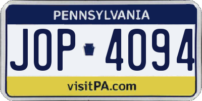 PA license plate JOP4094