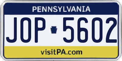 PA license plate JOP5602