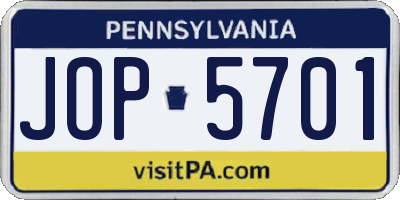PA license plate JOP5701