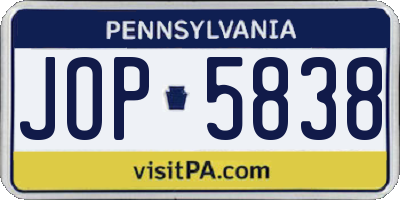 PA license plate JOP5838