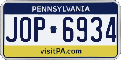 PA license plate JOP6934