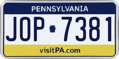 PA license plate JOP7381