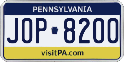 PA license plate JOP8200