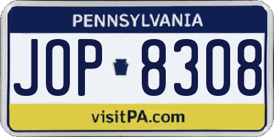 PA license plate JOP8308