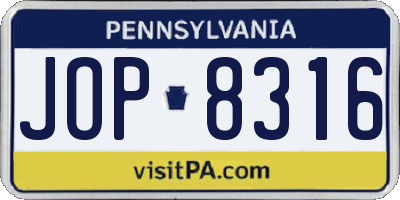 PA license plate JOP8316