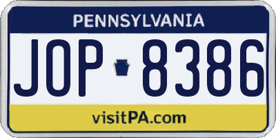 PA license plate JOP8386