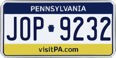 PA license plate JOP9232