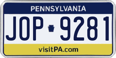 PA license plate JOP9281