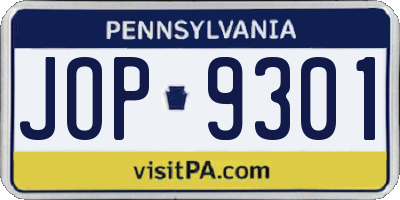 PA license plate JOP9301
