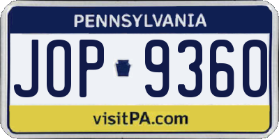 PA license plate JOP9360