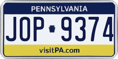PA license plate JOP9374