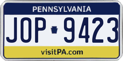 PA license plate JOP9423