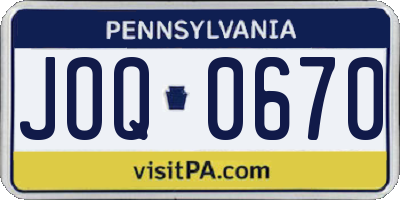 PA license plate JOQ0670
